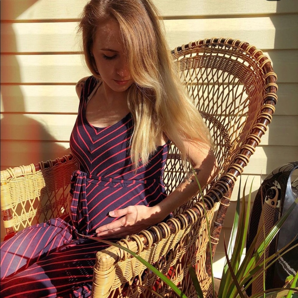 Striped maternity maxi dress